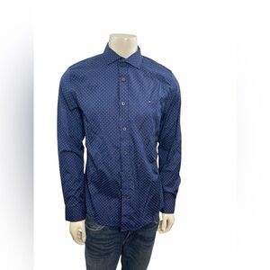 Tommy Hilfiger Men’s Size M Long Sleeve Navy Blue White Button Down Shirt